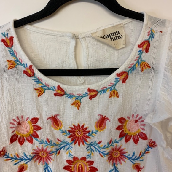 SavannaJane Blouse Womens White SZ Small Bohemian Embroidered Festival Country - Picture 3 of 8